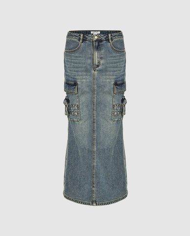  URBAN REVIVO - Chân váy denim midi đuôi cá hiện đại 