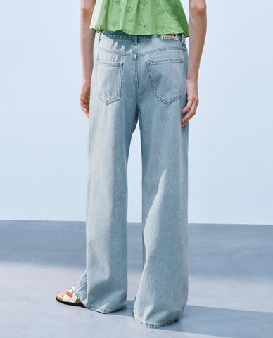  URBAN REVIVO - Quần jeans nữ ống rộng hiện đại 