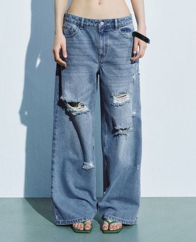  URBAN REVIVO - Quần jeans nữ ống rộng cá tính 