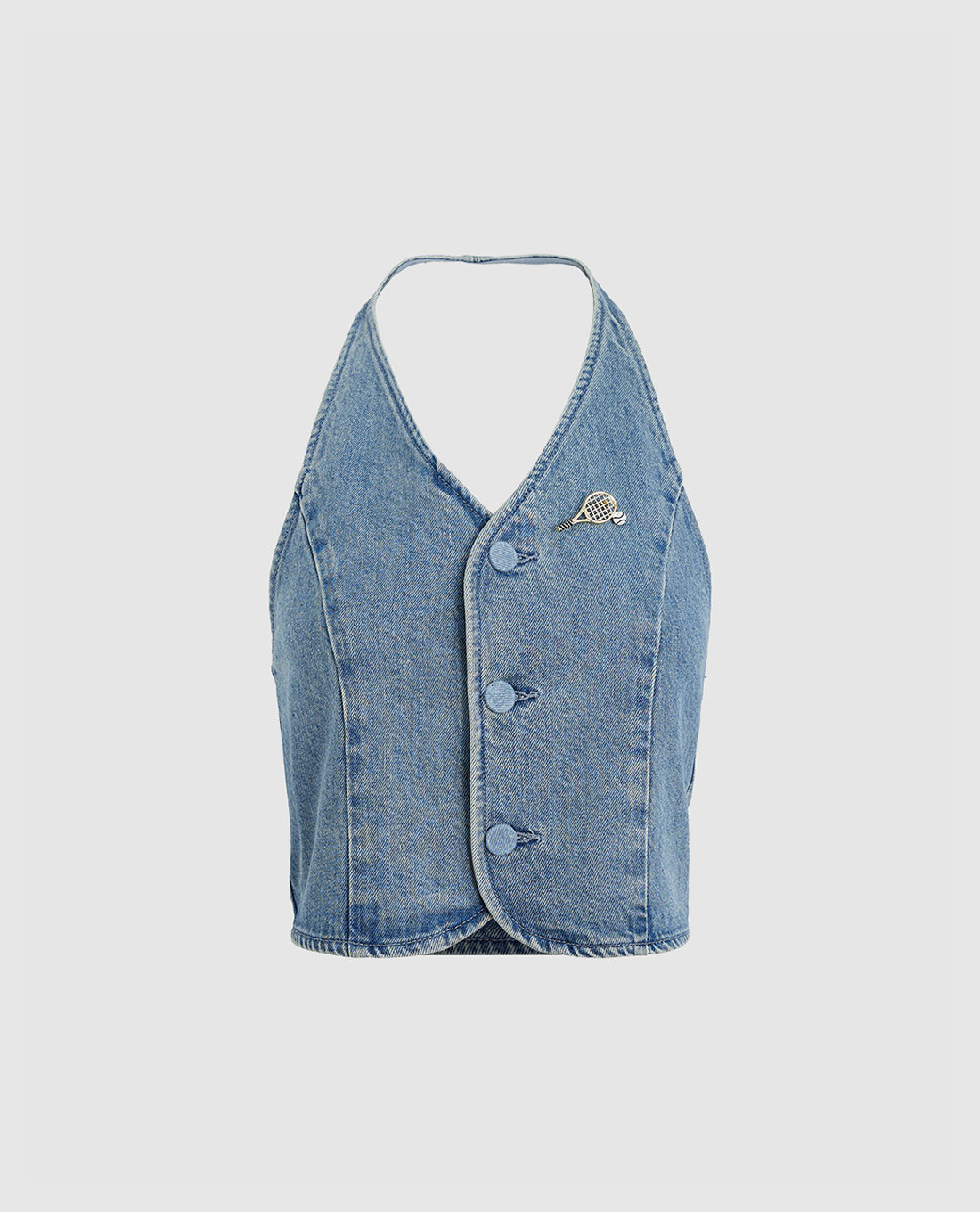 URBAN REVIVO - Áo sát nách nữ denim cổ yếm