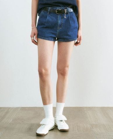  URBAN REVIVO - Quần short jeans nữ phối thắt lưng 