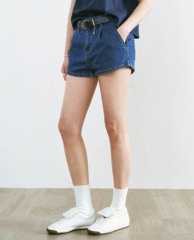  URBAN REVIVO - Quần short jeans nữ phối thắt lưng 