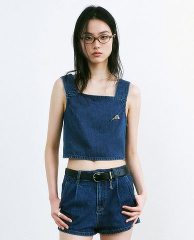  URBAN REVIVO - Áo croptop nữ phối khóa cài 