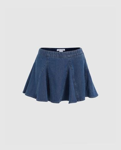  URBAN REVIVO - Chân váy xếp li mini denim 