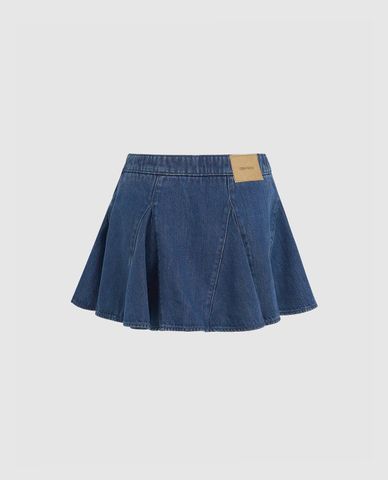 URBAN REVIVO - Chân váy xếp li mini denim 