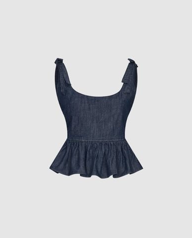  URBAN REVIVO - Áo hai dây nữ cổ vuông phối nơ Ruffle 