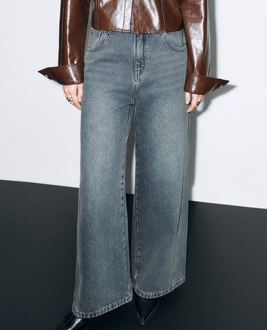  URBAN REVIVO - Quần jeans nữ ống rộng hiện đại 