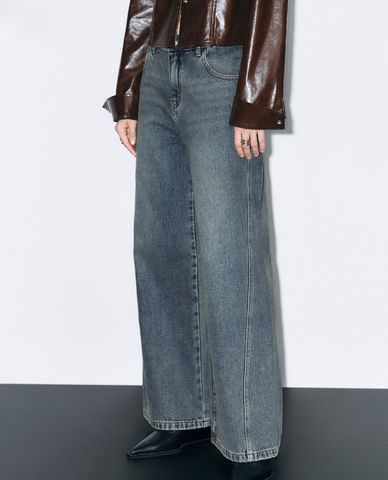  URBAN REVIVO - Quần jeans nữ ống rộng hiện đại 