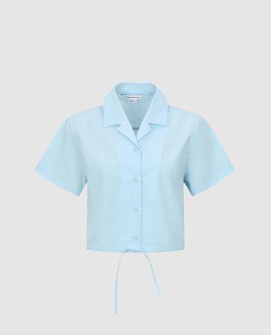  URBAN REVIVO - Áo croptop nữ cổ bẻ tay ngắn hiện đại 