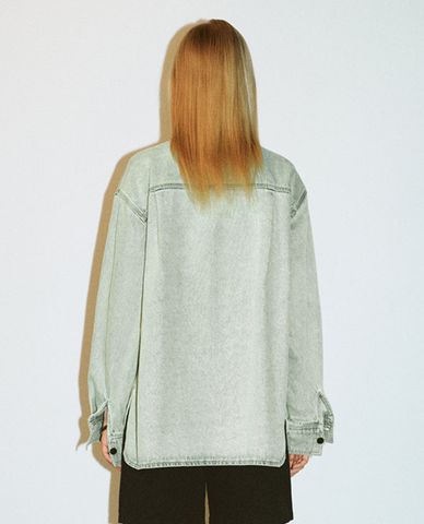  URBAN REVIVO - Áo sơ mi denim nữ cổ bẻ tay dài Button Up Straight 