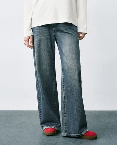  URBAN REVIVO - Quần jeans nữ ống rộng thời trang 