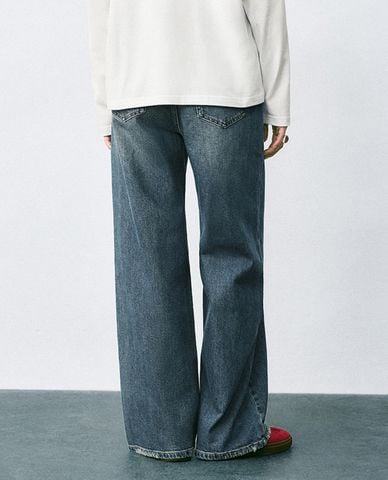  URBAN REVIVO - Quần jeans nữ ống rộng thời trang 