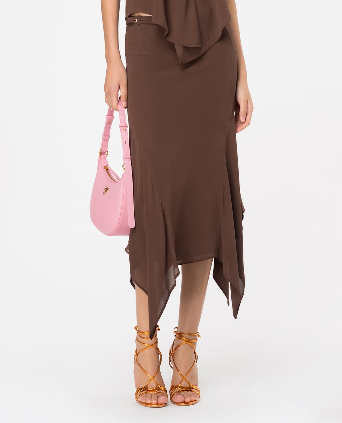 PINKO - Chân váy midi phối chi tiết bèo kèm thắt lưng Egisto