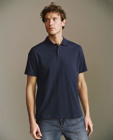  URBAN REVIVO - Áo polo nam cổ bẻ tay ngắn Button Half 