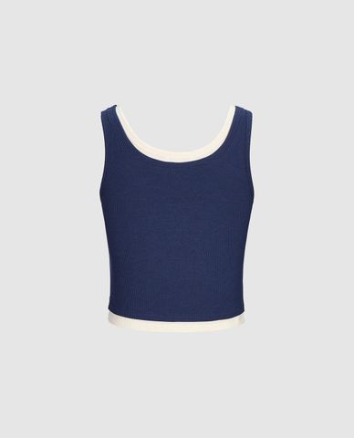  URBAN REVIVO - Áo sát nách nữ cổ tròn phom croptop 