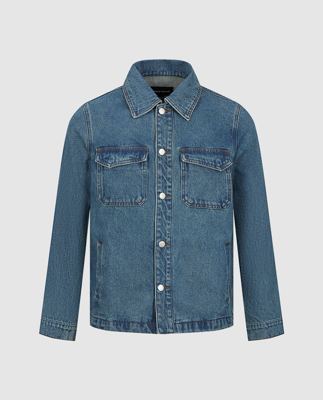 URBAN REVIVO - Áo khoác denim nam cổ bẻ tay dài Button Up Straight