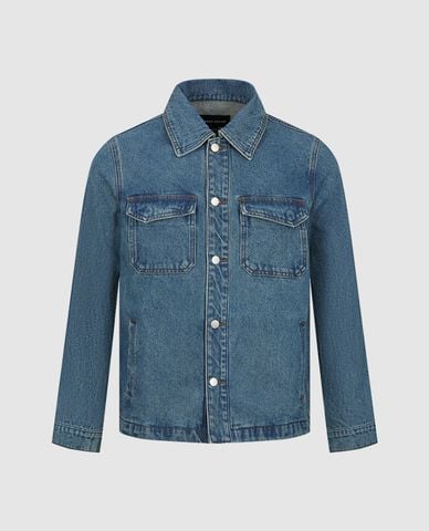  URBAN REVIVO - Áo khoác denim nam cổ bẻ tay dài Button Up Straight 