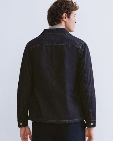  URBAN REVIVO - Áo khoác denim nam cổ bẻ tay dài Button Up Straight 