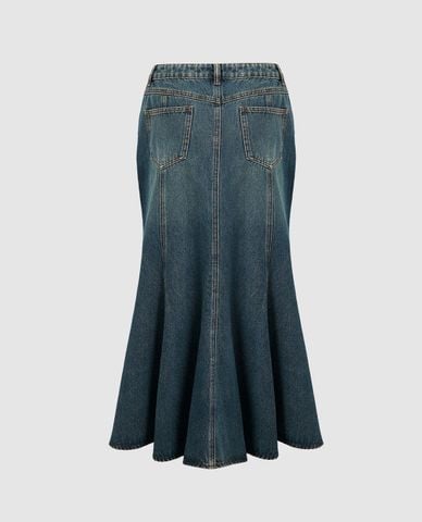  URBAN REVIVO - Chân váy denim midi dáng đuôi cá thời thượng 
