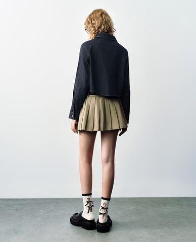  URBAN REVIVO - Áo sơ mi denim nữ cổ bẻ tay dài Button Up Loose 