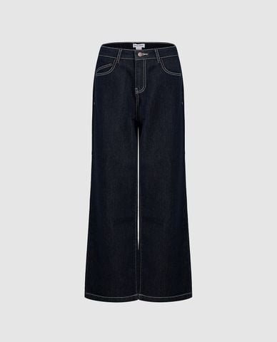  URBAN REVIVO - Quần jeans nữ ống rộng thời trang 