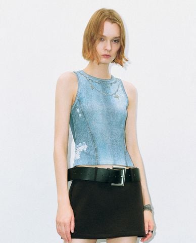  URBAN REVIVO - Áo sát nách cổ tròn phom ôm Printed Skinny 