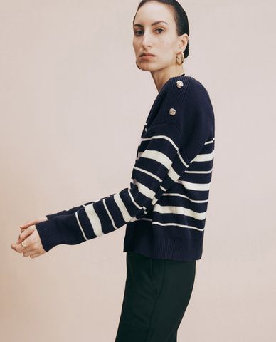  URBAN REVIVO - Áo dệt kim nữ cổ tròn tay dài Loose 