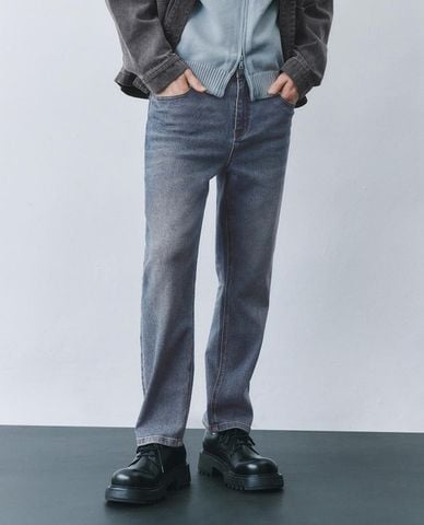  URBAN REVIVO - Quần jeans nam ống đứng wash bạc 