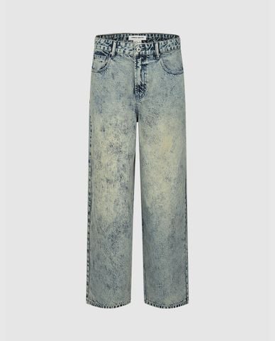  URBAN REVIVO - Quần jeans nam ống rộng wash bạc Loose 