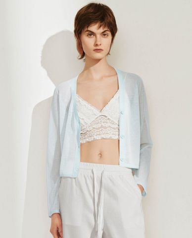  URBAN REVIVO - Áo khoác cardigan nữ tay dài phom croptop 