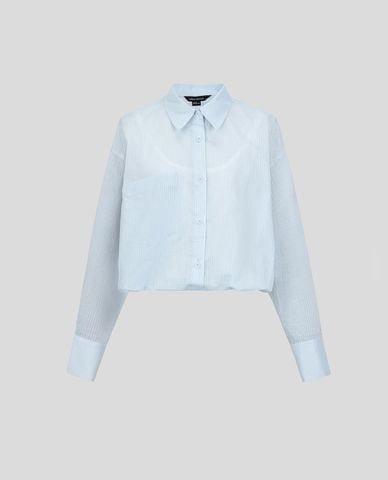  URBAN REVIVO - Áo sơ mi nữ cổ bẻ tay dài phom croptop 