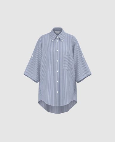  URBAN REVIVO - Áo sơ mi nữ cổ bẻ tay dài kẻ sọc 