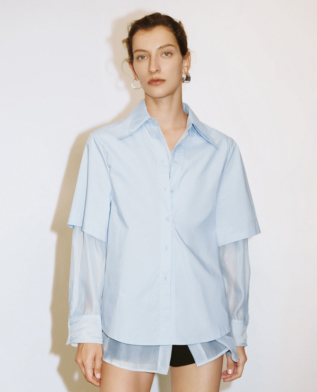 URBAN REVIVO - Áo sơ mi nữ cổ bẻ tay dài 2 trong 1