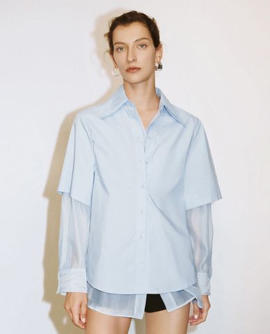  URBAN REVIVO - Áo sơ mi nữ cổ bẻ tay dài 2 trong 1 