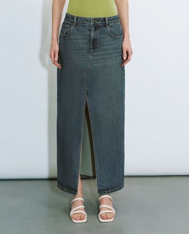  URBAN REVIVO - Chân váy denim midi thời thượng 