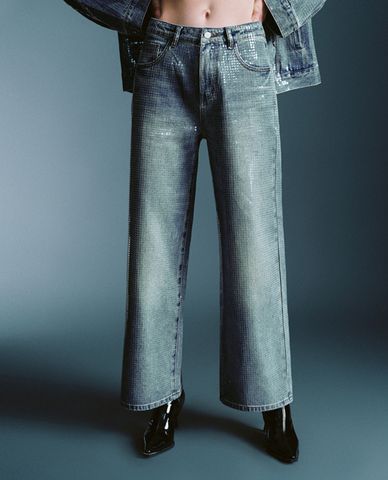  URBAN REVIVO - Quần jeans nữ ống rộng thời trang Straight 