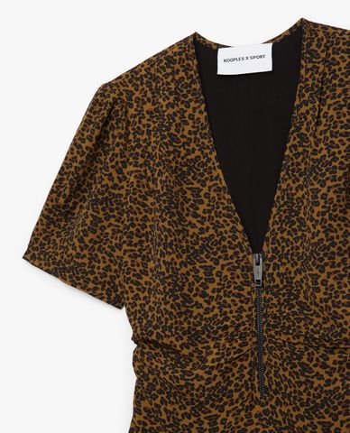  THE KOOPLES - Đầm mini cổ V tay ngắn Leopard 