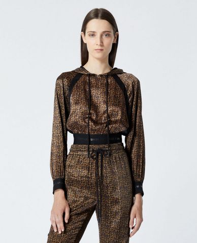  THE KOOPLES - Áo hoodie nữ tay dài phối mũ Two Tone Leopard Motif 