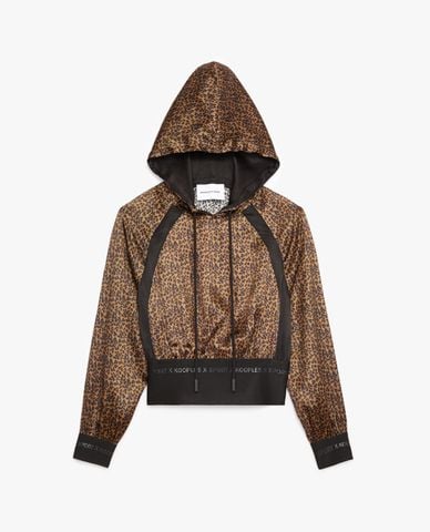  THE KOOPLES - Áo hoodie nữ tay dài phối mũ Two Tone Leopard Motif 