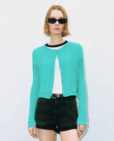  URBAN REVIVO - Áo khoác cardigan nữ phom croptop Striped 