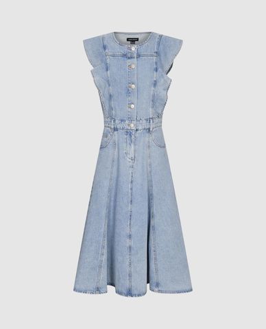  URBAN REVIVO - Đầm denim midi sát nách thanh lịch 