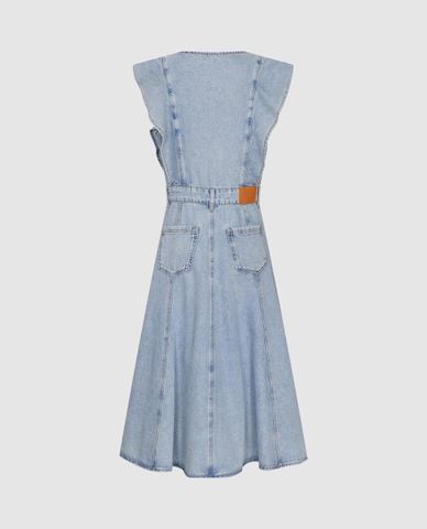  URBAN REVIVO - Đầm denim midi sát nách thanh lịch 