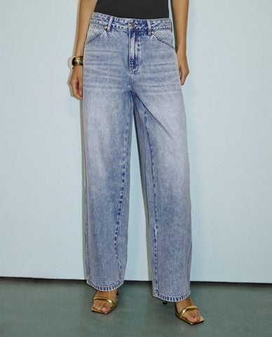  URBAN REVIVO - Quần jeans nữ ống rộng thanh lịch 