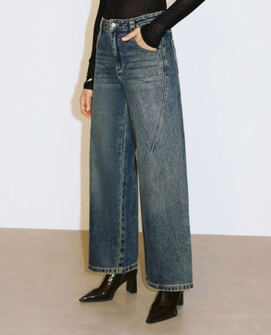  URBAN REVIVO - Quần jeans nữ ống rộng hiện đại 