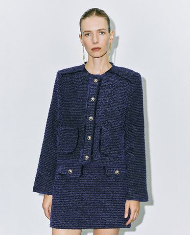  URBAN REVIVO - Áo khoác tweed nữ phom croptop phối nút 