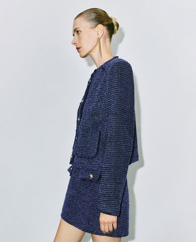  URBAN REVIVO - Áo khoác tweed nữ phom croptop phối nút 