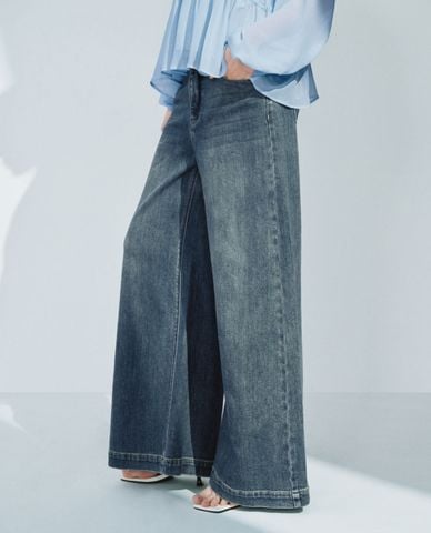  URBAN REVIVO - Quần jeans nữ ống rộng thời trang 