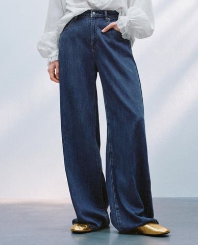  URBAN REVIVO - Quần jeans nữ ống rộng cổ điển 