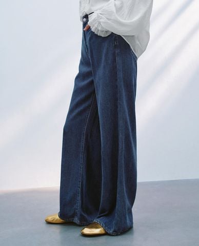  URBAN REVIVO - Quần jeans nữ ống rộng cổ điển 