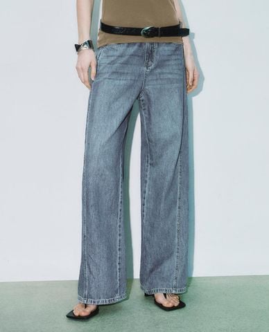  URBAN REVIVO - Quần jeans nữ ống rộng hiện đại 